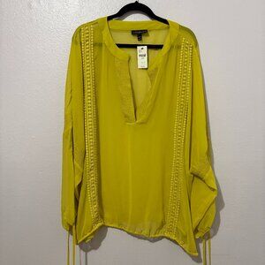 Lane Bryant Chartreuse Embroidered Trim Long Sleeve Top 26/28
